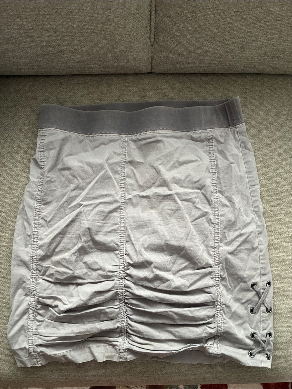 XCVI Gray Ruched Mini Skirt with Lace-Up Side Detail